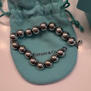 Tiffany & Co. Sterling Silver Bead Bracelet with Signature Blue Box and Pouch